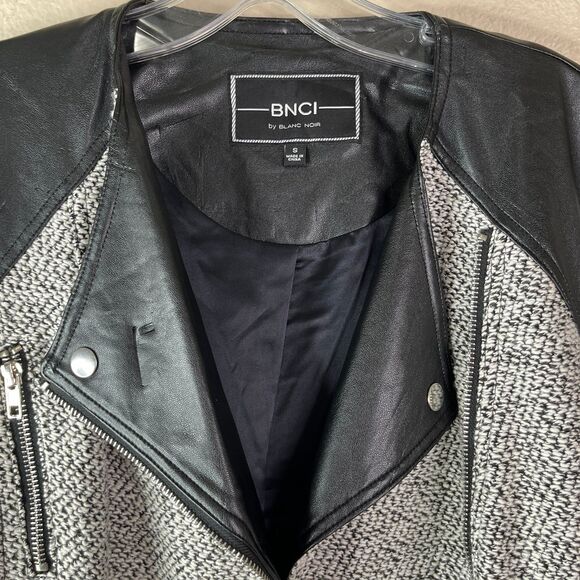 NWT Blanc Noir Women’s Long Sleeve Knitted Leather Jacket Size Small #650 - Picture 10 of 17
